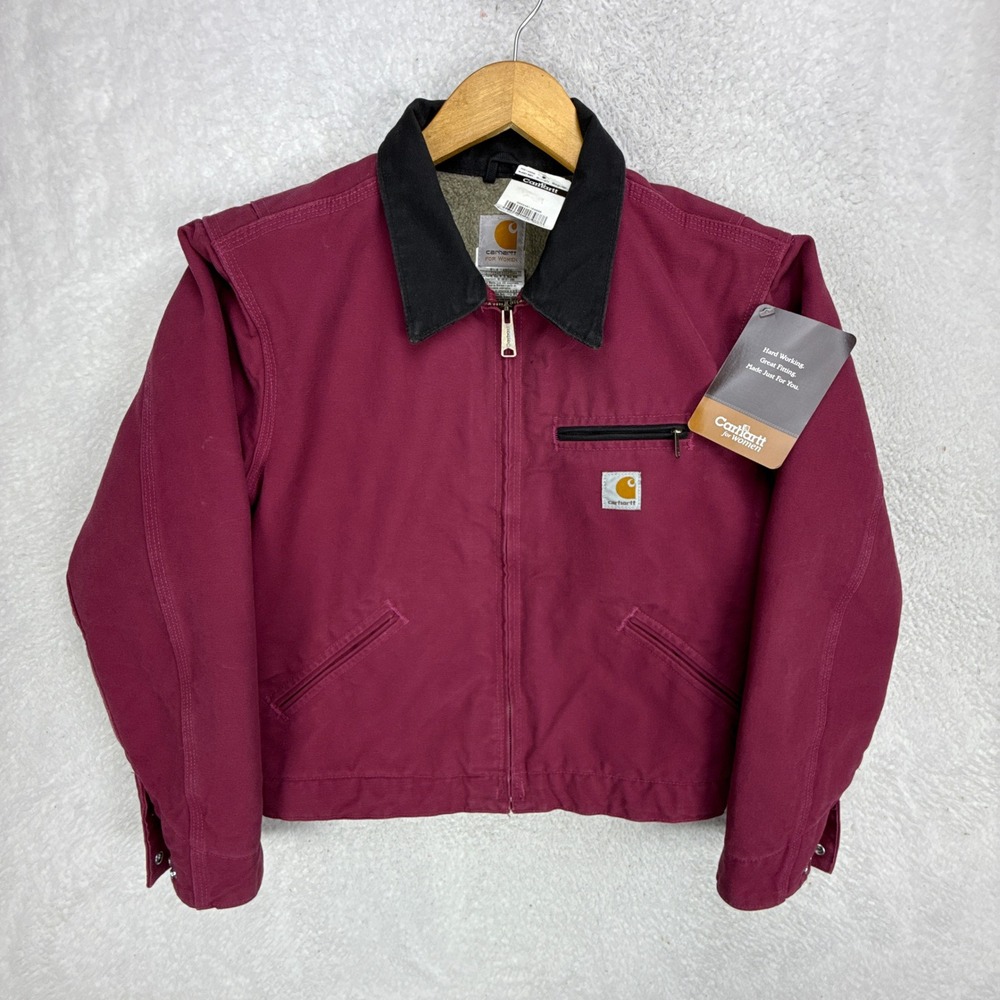 Carhartt Detroit Jacket Sherpa Lined Womens Small WJ097 RBY Raspberry‎ NWT NOS